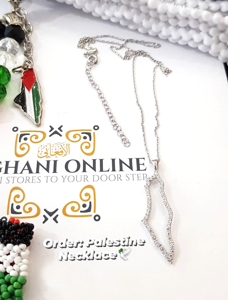 Small Dainty Palestine Colored Map with Dome Of The Rock Necklace 925 Silver