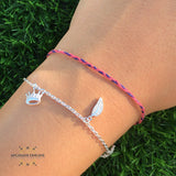 Silver charm bracelet, crown and leaves bracelet, zircons stones, 925 silver, afghani online, afghani Amman, اسوار فضة, اسوارة تاج وورق شجر, اسوارة زركون, افغاني اونلاين