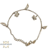 Silver charm bracelet, crown and leaves bracelet, zircons stones, 925 silver, afghani online, afghani Amman, اسوار فضة, اسوارة تاج وورق شجر, اسوارة زركون, افغاني اونلاين