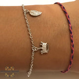 Silver charm bracelet, crown and leaves bracelet, zircons stones, 925 silver, afghani online, afghani Amman, اسوار فضة, اسوارة تاج وورق شجر, اسوارة زركون, افغاني اونلاين