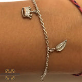 Silver charm bracelet, crown and leaves bracelet, zircons stones, 925 silver, afghani online, afghani Amman, اسوار فضة, اسوارة تاج وورق شجر, اسوارة زركون, افغاني اونلاين