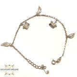 Silver charm bracelet, crown and leaves bracelet, zircons stones, 925 silver, afghani online, afghani Amman, اسوار فضة, اسوارة تاج وورق شجر, اسوارة زركون, افغاني اونلاين