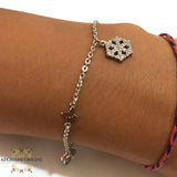 Silver charm bracelet, snow flake bracelet, zircons stones, 925 silver, afghani online, afghani Amman, اسوار فضة, اسوارة ثلج, اسوارة زركون, افغاني اونلاين