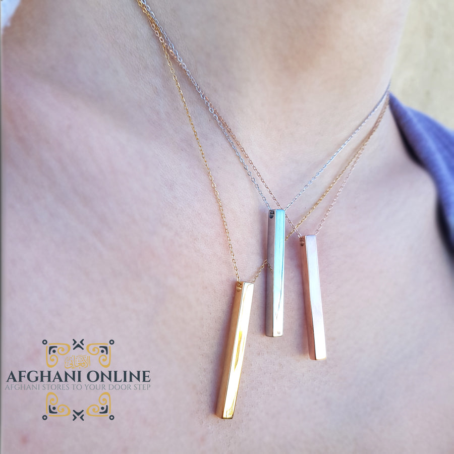 Silver bar necklace thick vertical سنسال بار سميك فضة طولي