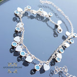 sterling silver Charm hearts chain bracelet - trendy jewelry with Aquamarine gemstones - Jordan silver - afghani Amman - Trendy accessories - USA trendy jewelry - best online jewelry shop - أسوارة تشارم قلوب فضة - الأفغاني عمان