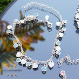 sterling silver Charm hearts chain bracelet - trendy jewelry with Aquamarine gemstones - Jordan silver - afghani Amman - Trendy accessories - USA trendy jewelry - best online jewelry shop - أسوارة تشارم قلوب فضة - الأفغاني عمان