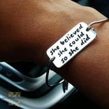 Personalized silver bracelet - handmade - hand engraving - she believed she could - bracelet for her - Pure silver - Afghani online - custom bracelet - Afghani Amman -  الافغاني - تفصيل اسوارة - اسوارة فضة -هدايا يدوية