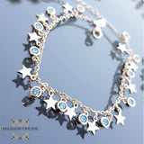 sterling silver Charm Stars chain bracelet - trendy jewelry with Aquamarine gemstones - Jordan silver - afghani Amman - Trendy accessories - USA trendy jewelry - best online jewelry shop - أسوارة تشارم نجوم فضة - الأفغاني عمان