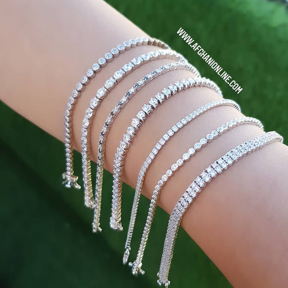 Silver bracelet 925 with zircon stones, afghani online, afghani Jordan, اساور فضة مع احجار زركون