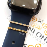 Set of two sterling silver watch band bars — pavé cubic zirconia and screw-motif silver. Handmade in Jordan, ships worldwide. Gold plating available.
