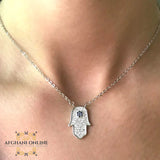 Hamsa necklace - Silver necklace - cubic zirconia - women silver necklace - sparkle pendant - afghani online - Jordan necklaces - الافغاني - سنسال فضة - سناسيل للبنات - تعليقة حجر زركون