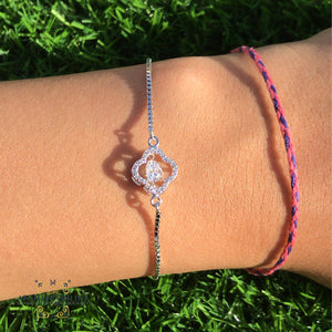 Silver cubic zircon stone with frame Bracelet - اسوارة فضة حبة زركون مع برواز