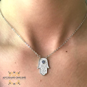 Silver necklace - cubic zircon - women silver necklace - sparkle pendant - afghani online - Jordan necklaces - الافغاني - سنسال فضة - سناسيل للبنات - تعليقة حجر زركون