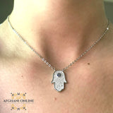 Silver necklace - cubic zircon - hamsa necklace - women silver necklace - sparkle pendant - afghani online - Jordan necklaces - الافغاني - سنسال فضة - سناسيل للبنات - تعليقة حجر زركون