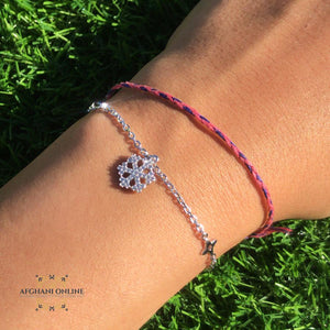 Silver charm bracelet, snow flake bracelet, zircons stones, 925 silver, afghani online, afghani Amman, اسوار فضة, اسوارة ثلج, اسوارة زركون, افغاني اونلاين