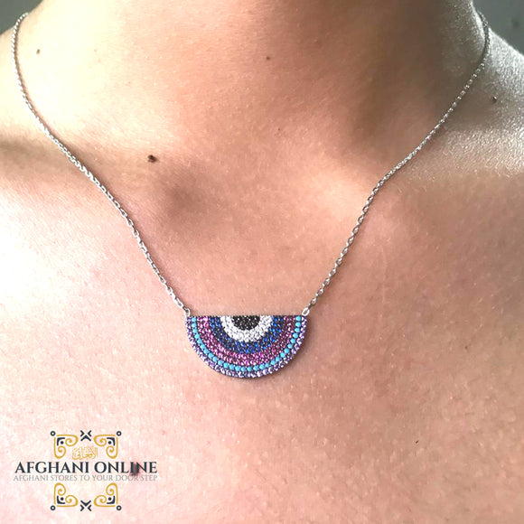 Silver necklace - cubic zircon - women silver necklace - sparkle pendant - afghani online - Jordan necklaces - الافغاني - سنسال فضة - سناسيل للبنات - تعليقة حجر زركون