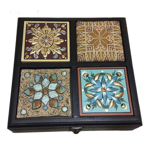 tea box, Palestine, accessories box, Jordan, ajamic, afghani online, handmade, pottery, 4 blocks, ceramic, embroidery