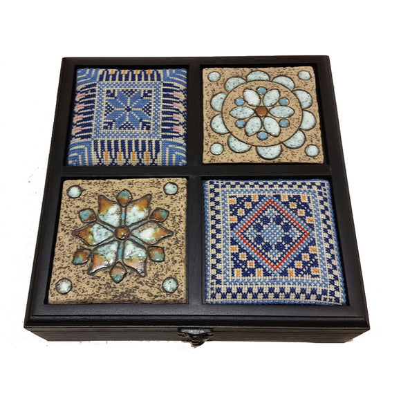 tea box, Palestine, accessories box, Jordan, afghani online, handmade, pottery, ceramic, ajamic, 4 blocks, embroidery