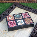 tea box - Palestine boxes - accessories box - Jordanian box - Afghani online - handmade box - pottery - ceramic - Ajami - 6 blocks - embroidery - tree of life - mosaic - صنوق شاي - صندوق مقسم - هدايا الاردن - هدايا فلسطين - تحف شرقية - هدايا للبيت - الافغاني - هدايا شركات