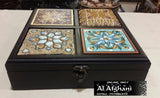 tea box, Palestine, accessories box, Jordan, ajamic, afghani online, handmade, pottery, 4 blocks, ceramic, embroidery