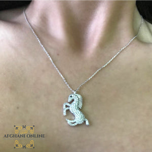 horse necklace - Silver necklace - cubic zircon - women silver necklace - sparkle pendant - afghani online - Jordan necklaces - الافغاني - سنسال فضة - سناسيل للبنات - تعليقة حجر زركون