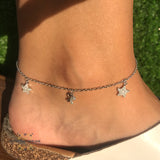 Silver Butterflies and Starfish  with zircons  charms anklet  خلخال  مع فراشات  مع  تشارم نجمة البحر فضة