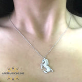 horse necklace - Silver necklace - cubic zircon - women silver necklace - sparkle pendant - afghani online - Jordan necklaces - الافغاني - سنسال فضة - سناسيل للبنات - تعليقة حجر زركون