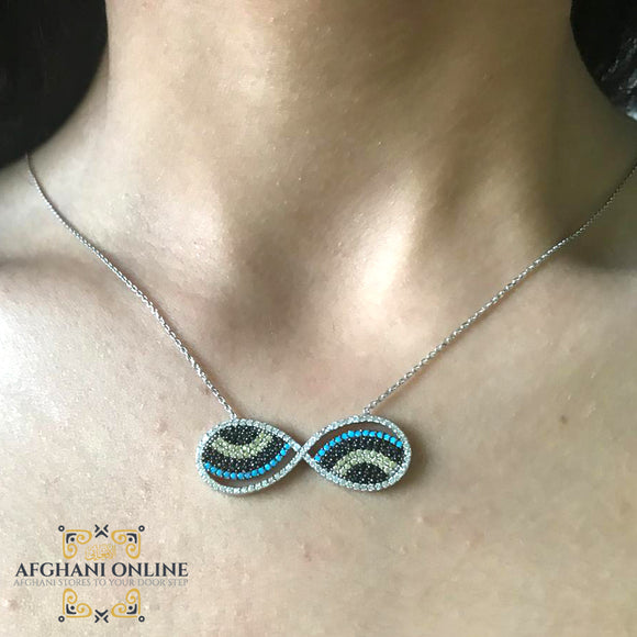 infinity necklace - Silver necklace - cubic zircon - women silver necklace - sparkle pendant - afghani online - Jordan necklaces - الافغاني - سنسال فضة - سناسيل للبنات - تعليقة حجر زركون