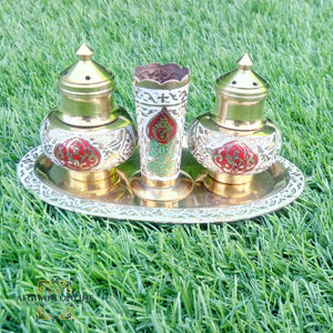 Brass -  handmade - Salt - and - Pepper - inlaid - with - colourful - enamel - salt - and - pepper - مملحة - نحاس - ملونة - الأفغاني - هدايا - منزلية - مطبخ - طعام - afghani- jordan