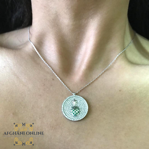Silver necklace - cubic zircon - women silver necklace - sparkle pendant - afghani online - Jordan necklaces - pineapple necklace - الافغاني - سنسال فضة - سناسيل للبنات - تعليقة حجر زركون