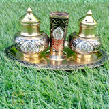 Brass -  handmade - Salt - and - Pepper - inlaid - with - colourful - enamel - salt - and - pepper - مملحة - نحاس - ملونة - الأفغاني - هدايا - منزلية - مطبخ - طعام - afghani- jordan