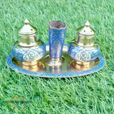 Brass -  handmade - Salt - and - Pepper - inlaid - with - colourful - enamel - salt - and - pepper - مملحة - نحاس - ملونة - الأفغاني - هدايا - منزلية - مطبخ - طعام - afghani- jordan