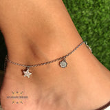 sliver anklet, charm anklet, Silver Star Fish , Zircons charms anklet with cubic zircon stones خلخال نجمة  البحر زركون تشارم  فضة