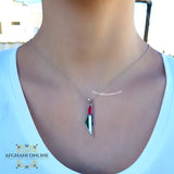 Palestine silver necklace with enamel - Silver Palestinian colored flag necklace - Palestine gift jewelry - map of Palestine colored - Afghani Jordan - Palestine trendy jewelry خارطة فلسطين سنسال - سنسال فلسطين فضة مع العلم ملون - الافغاني - سنسال فلسطين - هدايا فلسطين