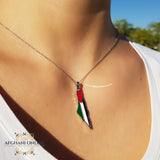 Palestine silver necklace with enamel - Silver Palestinian colored flag necklace - Palestine gift jewelry - map of Palestine colored - Afghani Jordan - Palestine trendy jewelry خارطة فلسطين سنسال - سنسال فلسطين فضة مع العلم ملون - الافغاني - سنسال فلسطين - هدايا فلسطين