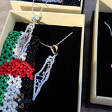 Palestine silver necklace with zircon -Silver Palestinian necklace - Palestine gift jewelry - map of Palestine - Afghani Jordan, Palestine trendy jewelry خارطة فلسطين سنسال - سنسال فلسطين فضة زركون - الافغاني - سنسال فلسطين - هدايا فلسطين