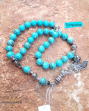 Turquoise gemstone rosary with silver 925 circle personalized engraving - Prayer beads with name - Islamic prayer Tasbih - Love quote in silver - Afghani online - Blue agate gemstone - custom prayer - custom misbaha - مسبحة حجر  فيروز مع تفصيل اسم - مسبحة فضة - مسبحة عقيق - مسبحة احجار كريمة - مسابح اسلامية فضة - الافغاني