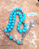 Turquoise gemstone rosary with silver 925 circle personalized engraving - Prayer beads with name - Islamic prayer Tasbih - Love quote in silver - Afghani online - Blue agate gemstone - custom prayer - custom misbaha - مسبحة حجر  فيروز مع تفصيل اسم - مسبحة فضة - مسبحة عقيق - مسبحة احجار كريمة - مسابح اسلامية فضة - الافغاني