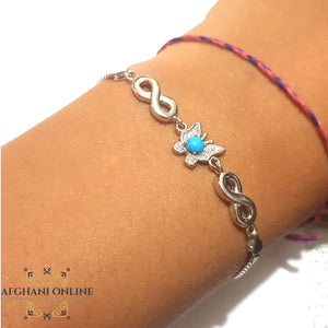 butterfly Turquoise Silver Bracelet & infinity with zircons stones اسوارة فضة تركواز فراشة وانفنيتي مع زركون