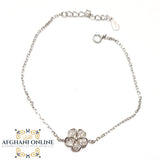 Silver flower Bracelet with zircons stones, اسوارة فضة وردة مع زركون