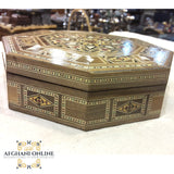 Mosaic box octagonal, handmade, Damascus mosaic, Jordan, Afghani, alafghani Amman, afghani online, صندوق موزاييك