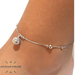 Silver anklet, 925 silver anklet, rhodium anklet, afghani online, afghani Amman, afghani Jordan, silver balls anklet, خلخال فضة, الافغاني عمان