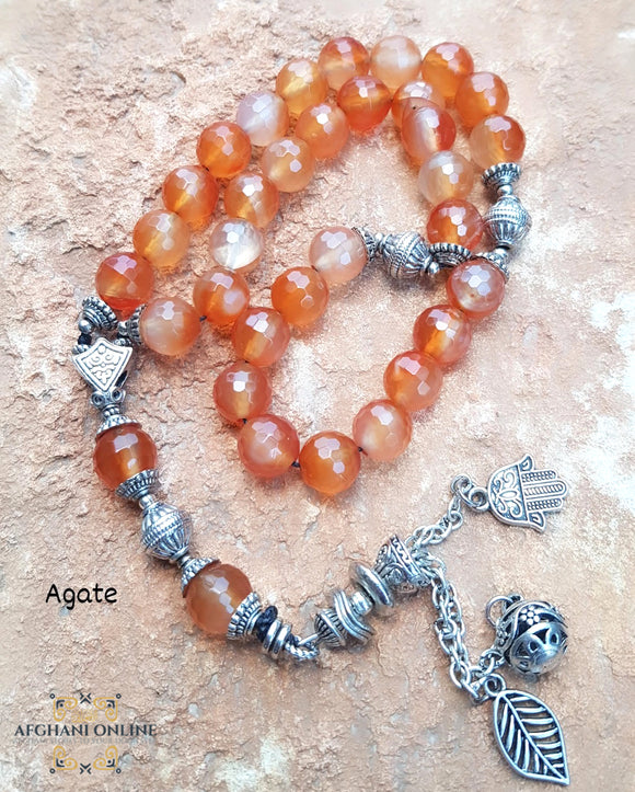 Agate gemstone rosary with silver  925 circle personalized engraving - Prayer beads with name - Islamic prayer Tasbih - Love quote in silver - Afghani online - Blue agate gemstone - custom prayer - custom misbaha - مسبحة حجر العقيق مع تفصيل اسم - مسبحة فضة - مسبحة عقيق - مسبحة احجار كريمة - مسابح اسلامية فضة - الافغاني