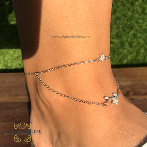 Silver tree branch and fulla charms anklet - afghani online - afghani Jordan - anklets in Amman - USA anklets - gifts for her - الافغاني - خلخال غصن شجرة و فلة تشارم فضة