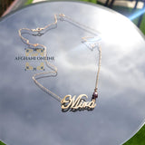 Name Necklace - silver customize in rose gold - purple pearl necklace - handmade silver - Mira Arabic name necklace - Afghani online - Jordan silver - USA custom Jewelry - سنسال اسم مع لولو - سنسال تفصيل - تفصيل اسم فضة روز غولد - الافغاني 