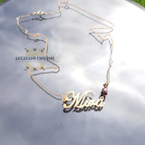 Name Necklace - silver customize in rose gold - purple pearl necklace - handmade silver - Mira Arabic name necklace - Afghani online - Jordan silver - USA custom Jewelry - سنسال اسم مع لولو - سنسال تفصيل - تفصيل اسم فضة روز غولد - الافغاني 