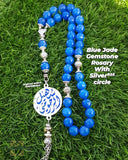 Agate gemstone rosary with silver  925 circle personalized engraving - Prayer beads with name - Islamic prayer Tasbih - Love quote in silver - Afghani online - Blue agate gemstone - custom prayer - custom misbaha - مسبحة حجر العقيق مع تفصيل اسم - مسبحة فضة - مسبحة عقيق - مسبحة احجار كريمة - مسابح اسلامية فضة - الافغاني