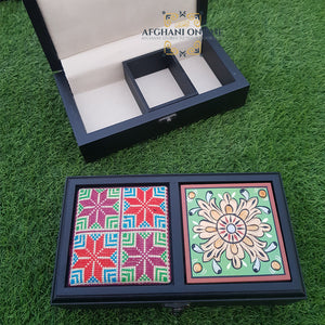 Tea box - Palestine souvenirs - oriental box - wooden handicrafts - accessories box - Jordan gifts - Ajamic - Afghani online, handmade - Arabian box - ceramic - embroidery منتجات شرقية يدوية - تطريز فلسطيني - هدايا الأردن - هدايا فلسطين -الافغاني