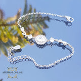 Silver bracelet - four-leaf clover bracelet - cubic zirconia stones - 925 silver -  afghani online - USA bracelets - afghani Amman - اسوار فضة - اسوارة ورق الحظ - اسوارة زركون - افغاني اونلاين