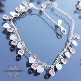 sterling silver Charm hearts chain bracelet - trendy jewelry with Rose quartz pink gemstones - Jordan silver - afghani Amman - Trendy accessories - USA trendy jewelry - best online jewelry shop - أسوارة تشارم قلوب فضة - الأفغاني عمان